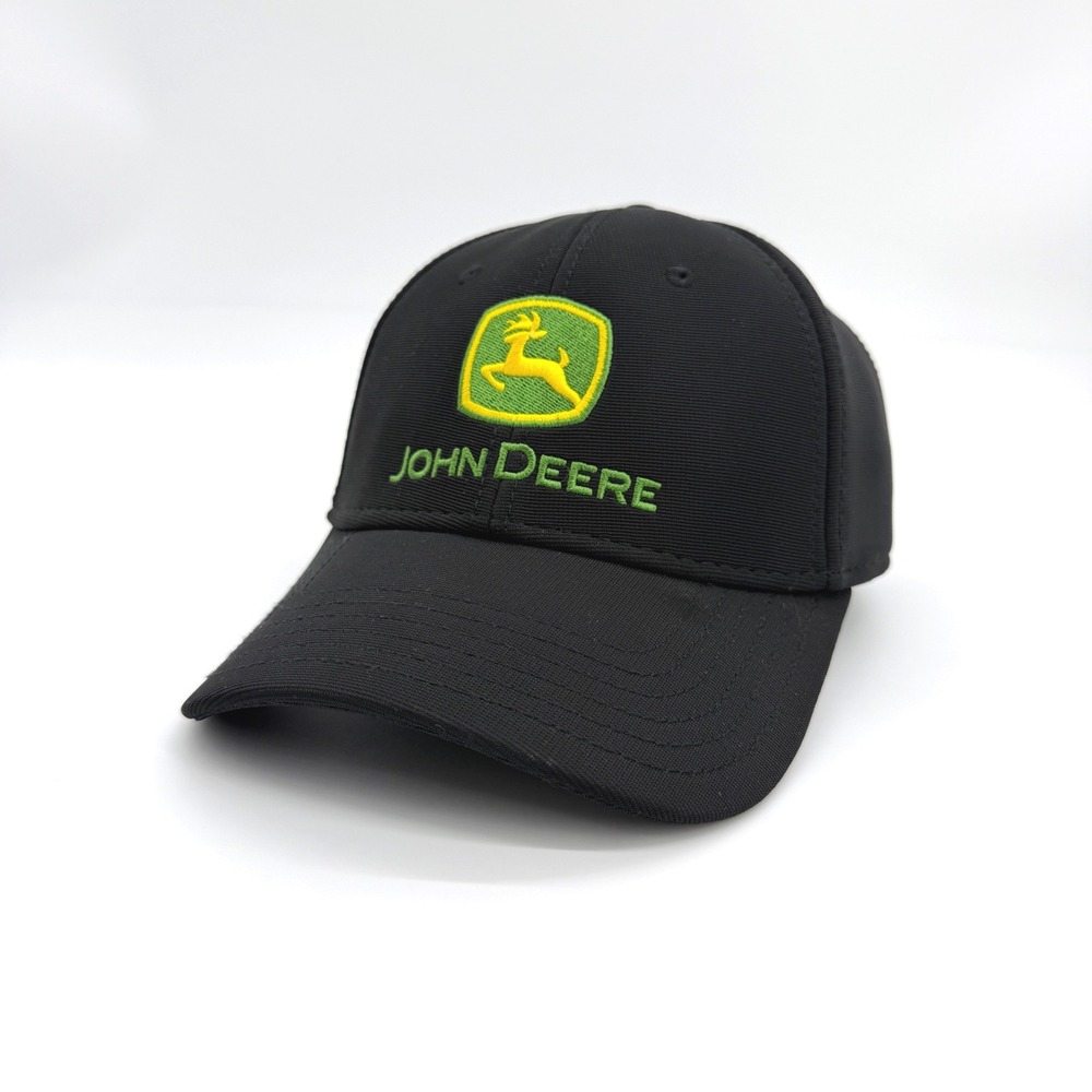 John Deere Logo Hat Black Flex Fit Polyester Spandex Cap Est 1837 Workwear OS